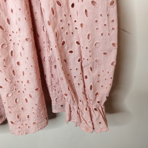 Pretty Garden Eyelet Embroidered Shirt Balloon Sleeve Blouse - Picture 5 of 9